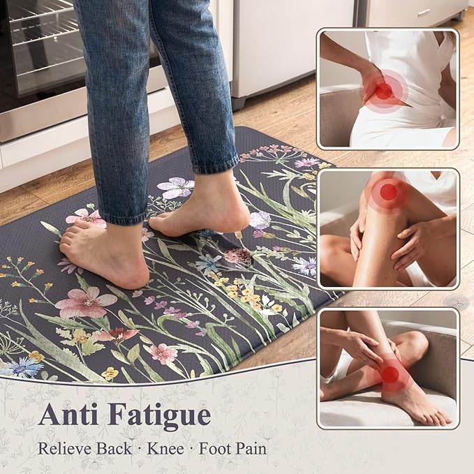 KIMODE Anti Fatigue Kitchen Mat, Farmhouse Floral Kitchen Rugs, Kitchen Floor - Image 2