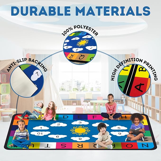 Genki - Classroom Rug for Kids - Education Classroom Carpet for Children - Colorful Seating Area - Large Elementary Classroom Rugs - Kids Seating for School Playroom | 6'6"x12'