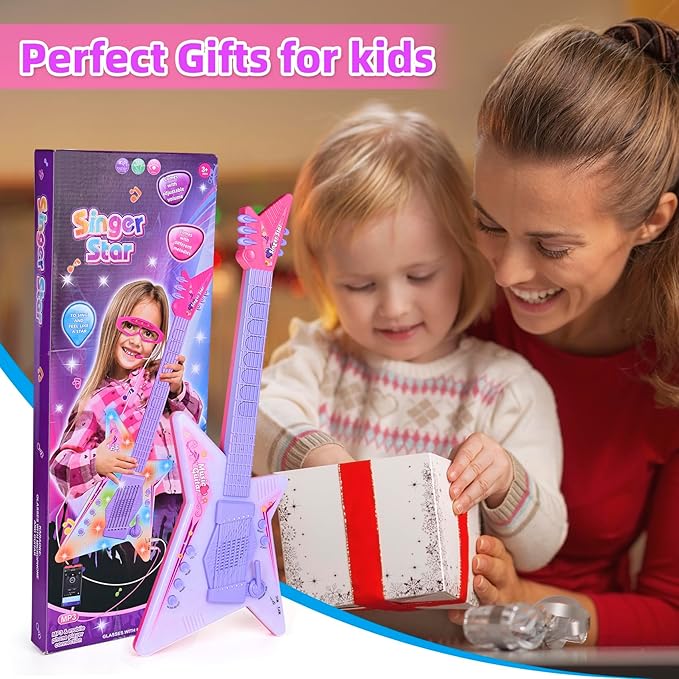 Guitar and Microphone Play Set for Girls,Kids Music Toys,Karaoke Machine with Music&Light,Music Instruments for Toddlers,Educational Toys Gift for Children