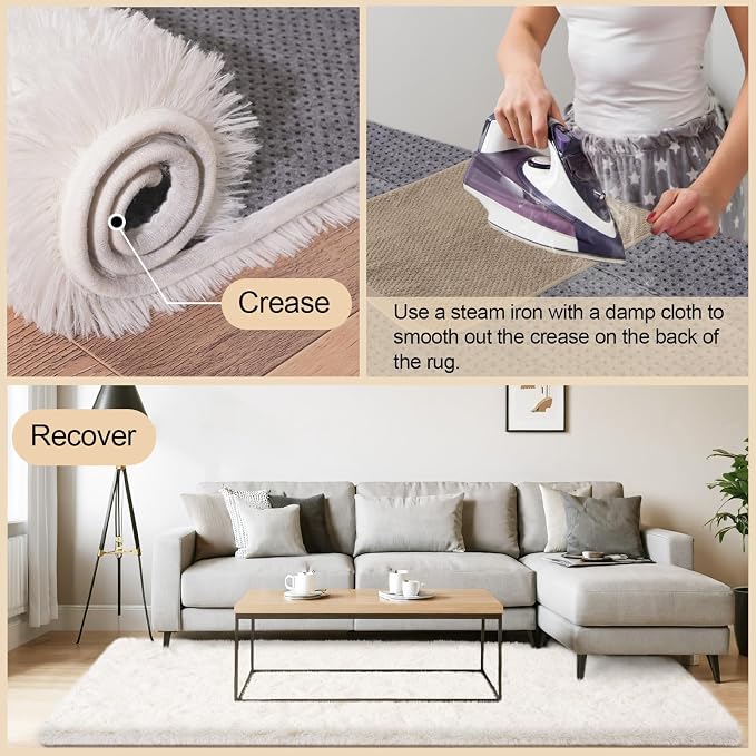 Mugorn 5x7 Rugs for Living Room, Large Fluffy Cream White Area Rugs for Bedroom - Image 6