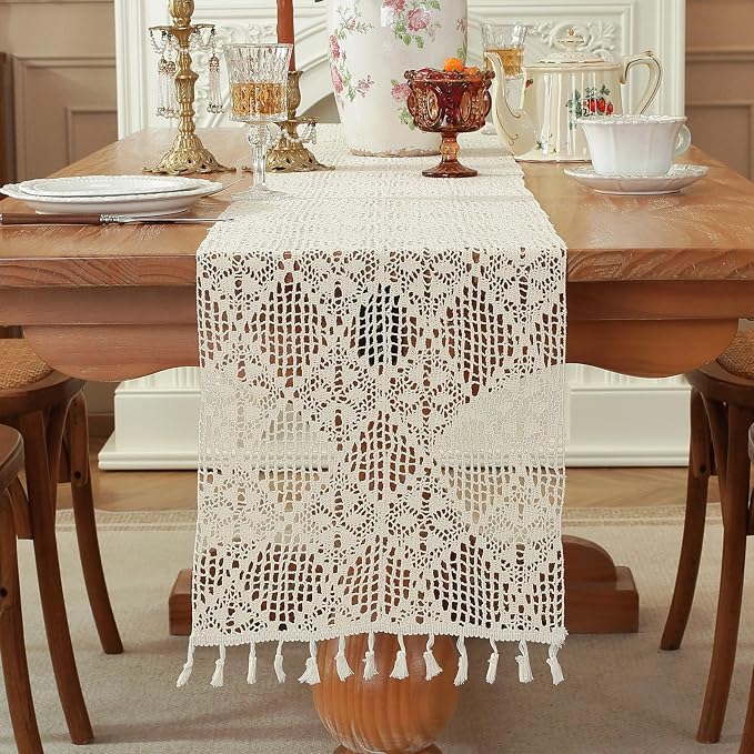 meioro Crochet Lace Table Runner, 12x64 Inch Boho Cotton Table Runners - Image 3