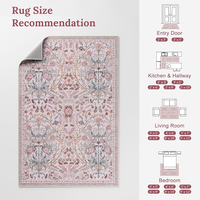 AMTOVO 6x9 Washable Area Rugs for Living Room, Non-Slip Colorful Floral rug - Image 8