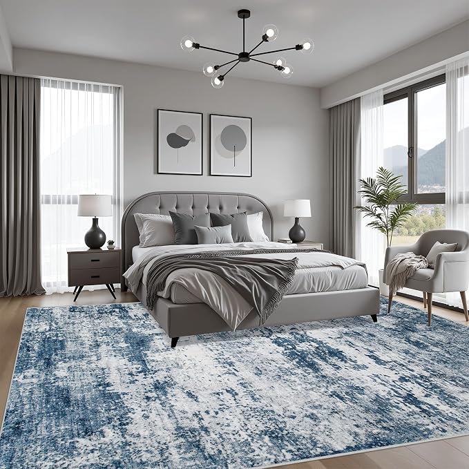 5x5 Area Rug Living Room Rug: Washable Modern Abstract Soft Thin Rug Indoor - Image 3