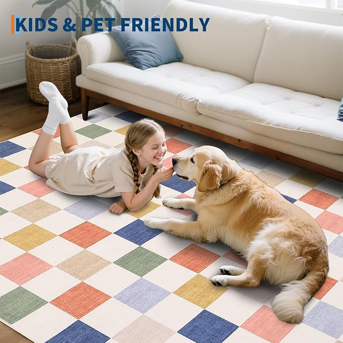 GarveeHome Checkered Nursery Kids Boy Playroom 5x7 Washable Rug Geometric - Image 5