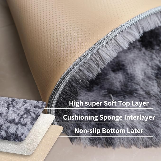 KICHOWUA 4x6 Dark Grey Fluffy Shag Rug - Image 4