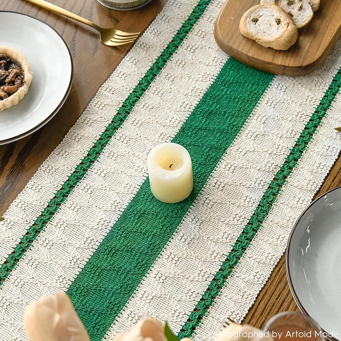 Artoid Mode Emerald Green Rustic Woven Table Runner 12x36 Inch | Holiday - Image 4
