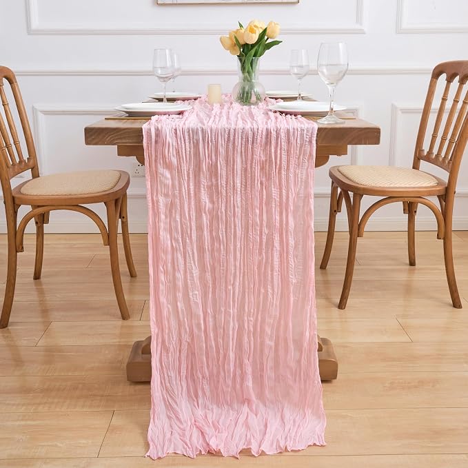 Asee'm 6pcs Blush Pink Cheesecloth Table Runner Summer 10FT Gauze Sheer | Boho - Image 6