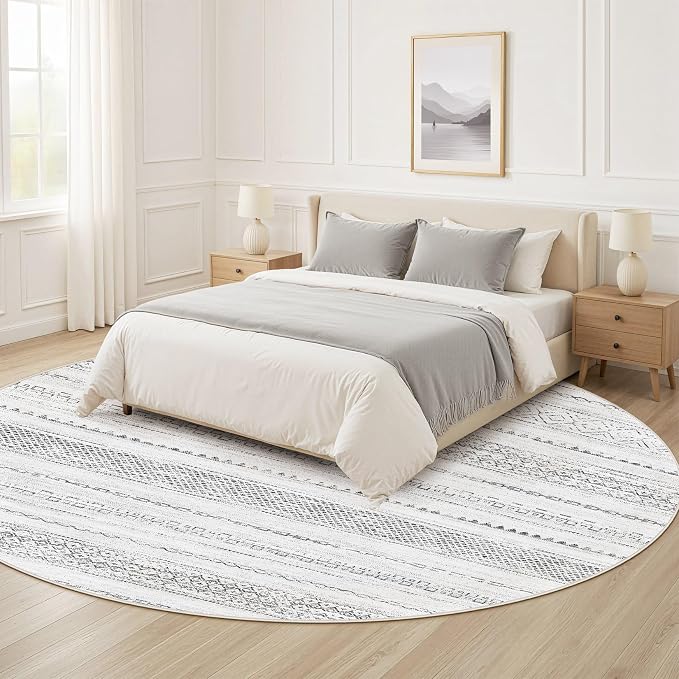 Nakagishi Round Rug Boho Area Rugs: 6x6 Washable Large Circle Neutral Soft - Image 8
