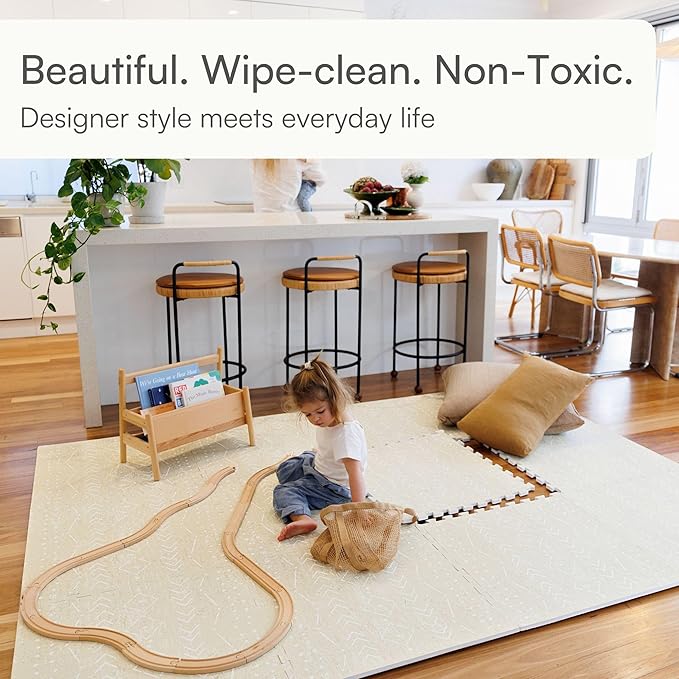 Lillefolk Baby Foam Play Mat - Baby Playmat | Tiles Interlocking Mat - Foam Baby Mat for Babies & Toddlers - Non Toxic Play Mat for Baby Tummy Time Mat Super Luxe Size 8x8 ft (16 Tiles), Beige
