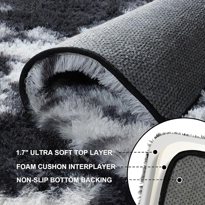 5x7 Black and White Rugs for Living Room, Large Fluffy Area Rugs for Bedroom - Image 3