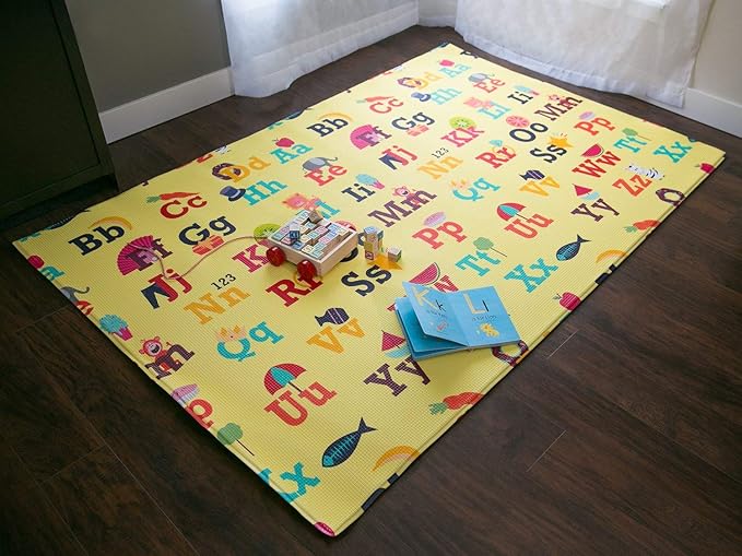 Baby Care Play Mat (Large, Playful - Letters and Numbers) 82'' x 55'' Original One-Piece Reversible Rollable Waterproof Play Mat for Infants, Babies, Toddler, and Kids