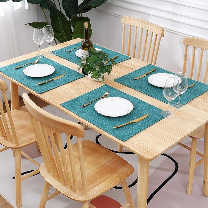 Faux Cotton Linen Placemats Set of 6, Cloth Washable Farmhouse Dining Table Mats - Image 7