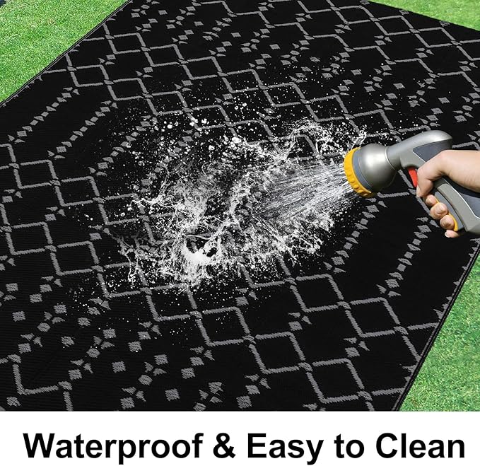 Smiry Outdoor Rug 9x12 ft, Waterproof Reversible Plastic Straw Rugs, Boho - Image 2