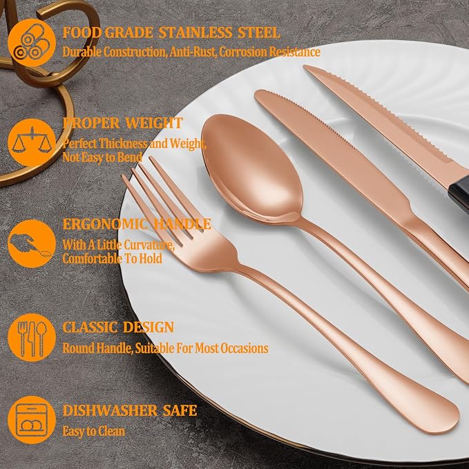24 Pcs Rose Gold Silverware Set - Image 3
