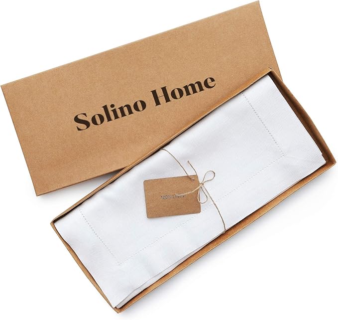 Solino Home 100% Linen Table Runner White, Classic Hemstitch 14 x 108 in | - Image 5