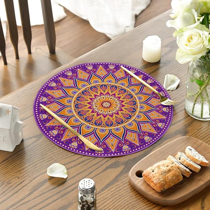 Artoid Mode Purple Mandala Round Placemats Set of 4, 14 Inch Seasonal Spring - Image 3
