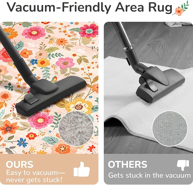 2x8 Area Rugs, Washable Floral Rug, Low Pile Non-Slip Carpet, Flower Rug - Image 3