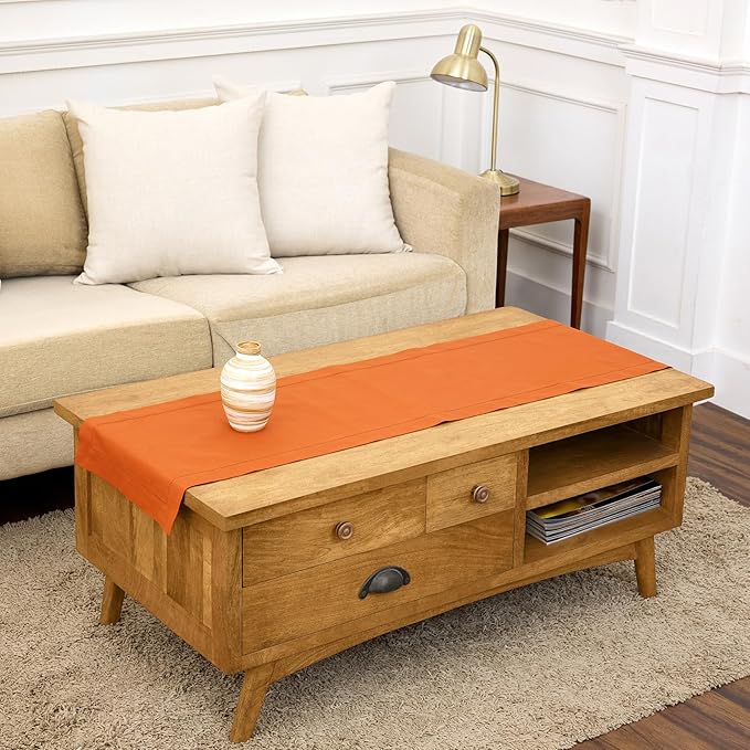 Solino Home Cotton Linen Dining Table Runner Pumpkin Hemstitch, 14 x 48 in | by SolinoHome