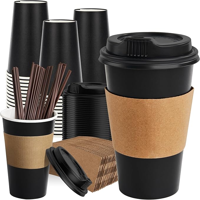 RACETOP 16 oz 50 Pack Black Disposable Coffee Cups by RACETOP