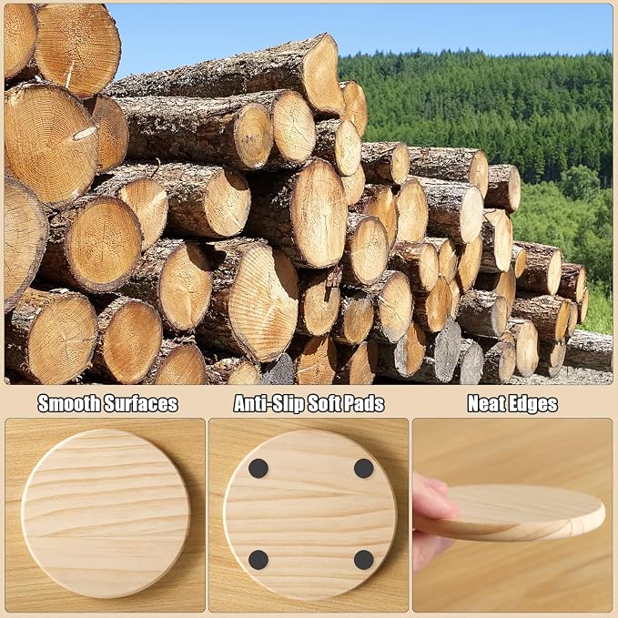 60 Pack 4 Inch Unfinished Round Wood Coasters - Image 3