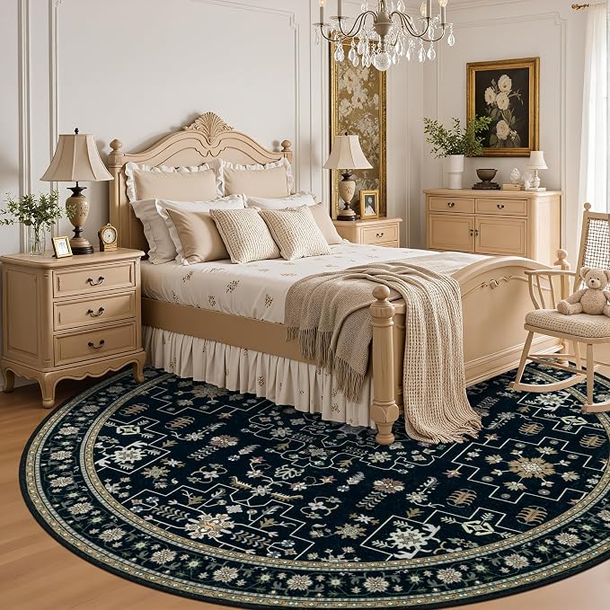 Round Area Rug for Living Room: 6ft Washable Vintage Boho Soft Thin Circle Rug - Image 4