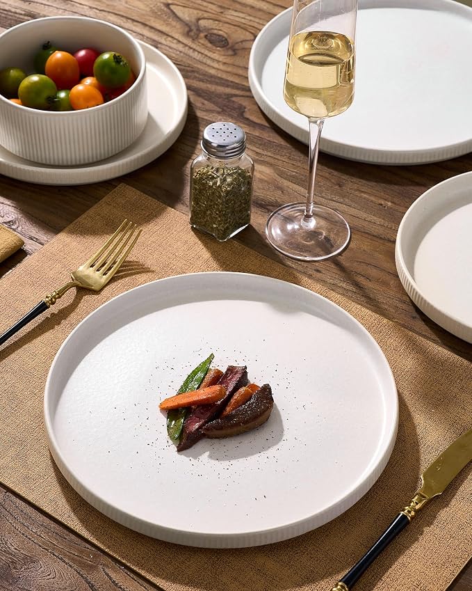 Stoneware Dinnerware Set for 4, Matte White Reactive Glaze | 12 pcs Ceramic - Image 3