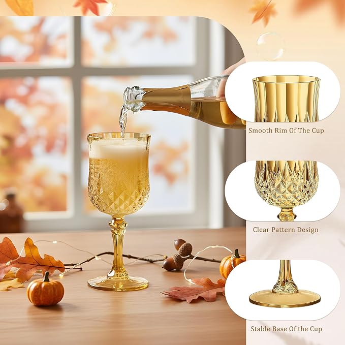 7OZ Plastic Wine Glasses, Reusable Vintage Goblets Unbreakable Drinking Glasses - Image 5