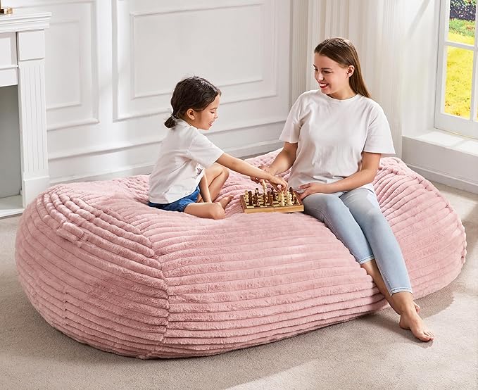 Hobestluk 5FT Bean Bag Chairs Adult Bean Bag with Portable Handle Comfy Large Bean Bag Lounge Chair with Removable Cover for Living Room Bedroom (Stripe Pink, 5FT)