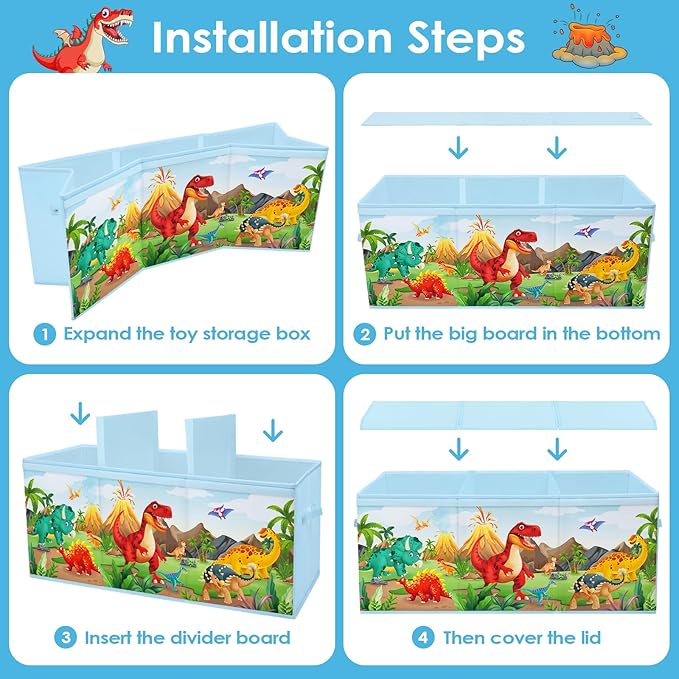 Large Toy Box Chest Organizer with Flip Lid for Kids, Collapsible Oxford Toy Storage Box with Handles for Boys Girls, Sturdy Waterproof Storage Organizer for Bedroom Playroom Nursery, 37.7×12.5×15.7''