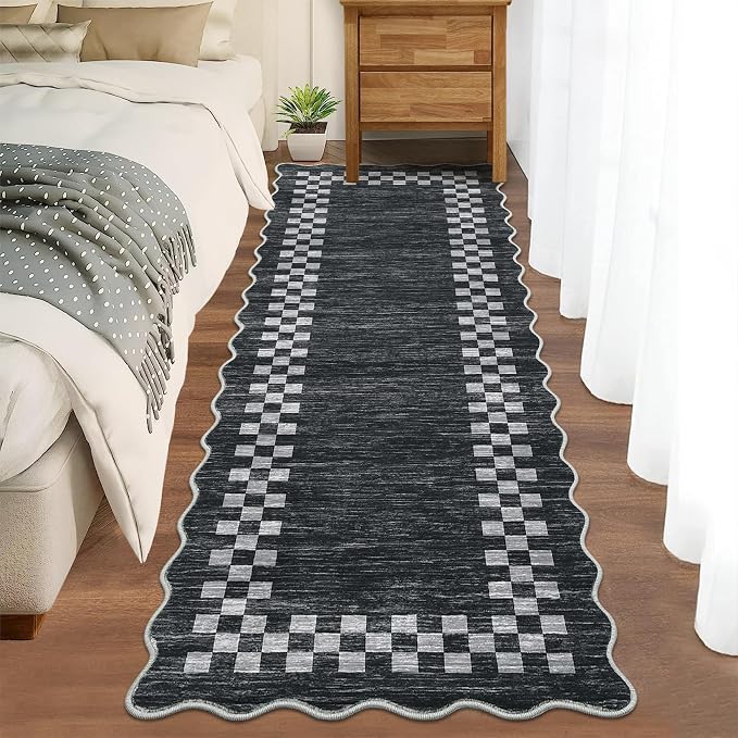 Washable Runner Rug 2x10 Modern Bordered Hallway Runner Rug Non Slip Kitchen - Image 2