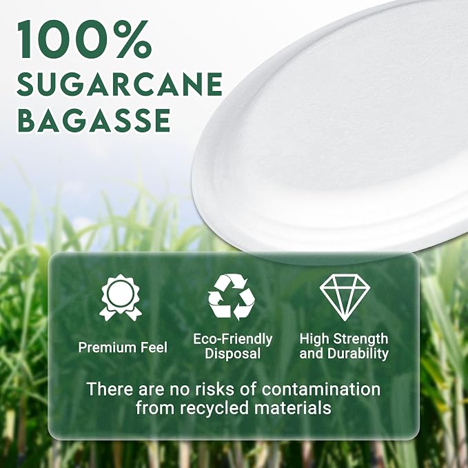 ZOES HOMEWARE 100% Compostable Oval Paper Plates 12 inch Bulk 100 Count | Heavy - Image 3