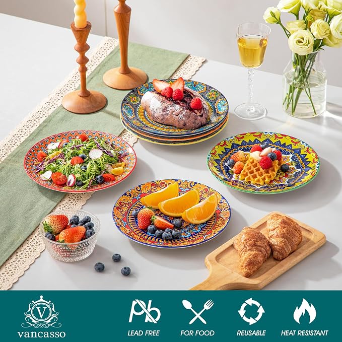 vancasso Colorful Dessert Plates Set of 6, 8.5 Inch Ceramic Salad Plates | Boho - Image 3
