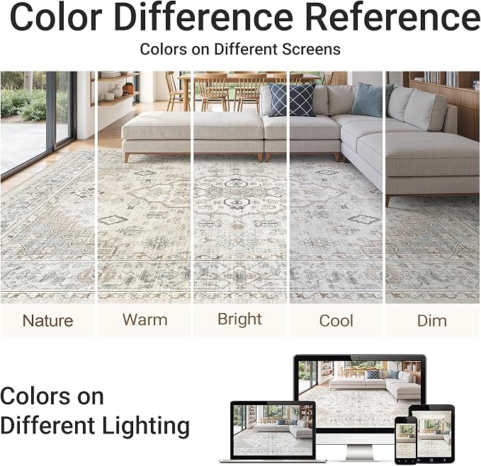befbee 8x10 Area Rugs for Living Rooms, Stain Resistant Neutral Washable Rugs - Image 6