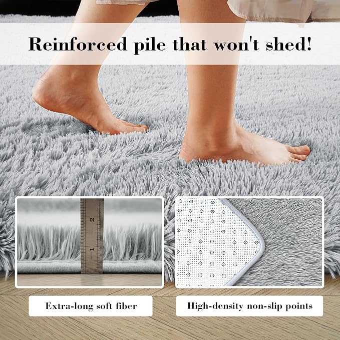 Fluffy Rug Shag Area Rug, Light Grey 3x5 Area Rugs - Image 6