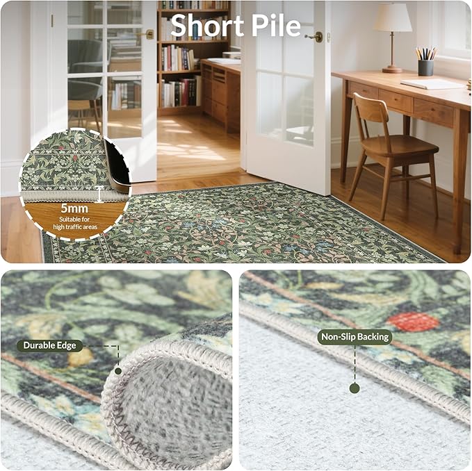 GENIMO Washable Floral Runner Rug 2x7, Non-Slip Long Hallway Carpet - Image 4