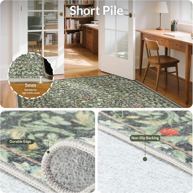 GENIMO Large 8x10 Area Rug for Living Room, Boho Floral Vintage Non-Slip Carpet - Image 5