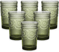 ZMOWIPDL Drinking Glasses Set of 6, 13oz Flower Design Green Glass Cups | by ZMOWIPDL