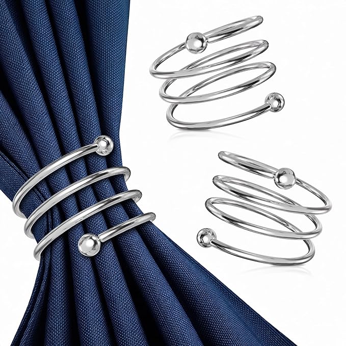 8 Pcs Silver Napkin Rings, Round Metal, 1.83 in Diameter | Cloth Napkin Holder by Leglo