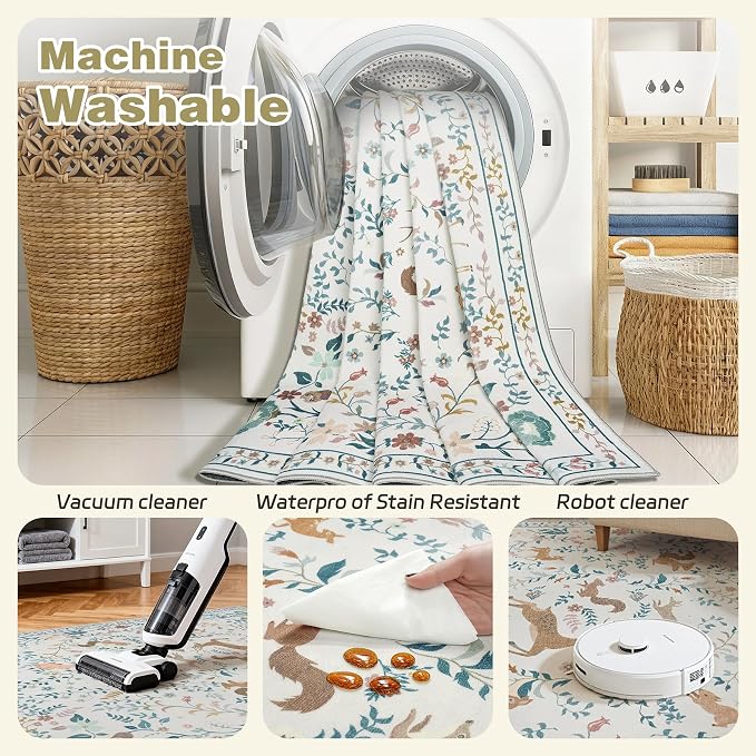 6x9 Area Rugs Washable Rug: Large Boho Living Room Rug Soft Non-Slip Low Pile - Image 4
