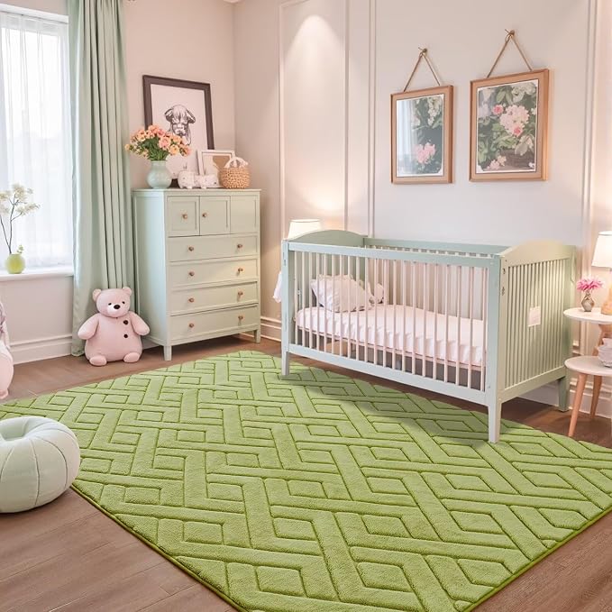 6x9 Green Washable Area Rug for Bedroom Living Room, Modern Geometric Shag - Image 5