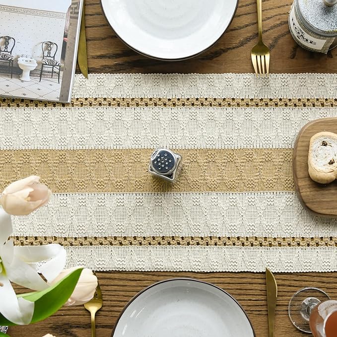 Artoid Mode Burlap Brown Rustic Woven Table Runner 12x36 Inch | Holiday - Image 3
