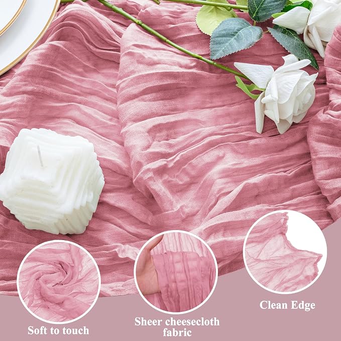 Cheesecloth Table Runner 10FT 2Pcs Pink Boho Gauze Rustic Sheer Runners | - Image 3