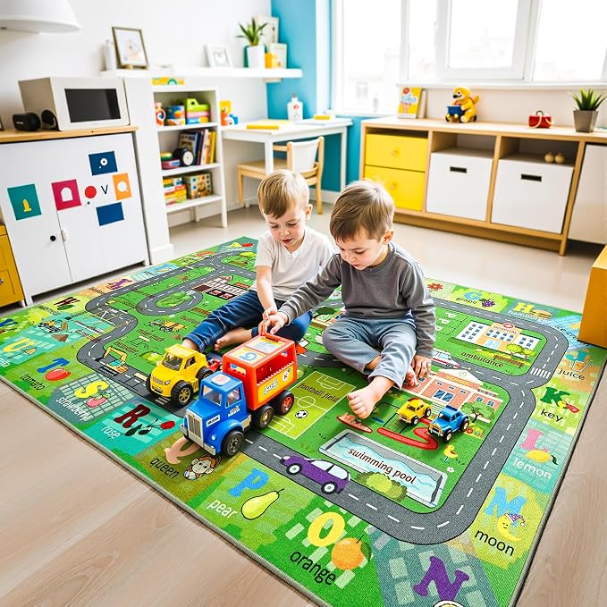 Chicrug 9x12 Car Road Area Rug for Kids Playroom Bedroom, Non Slip Low Pile - Image 6