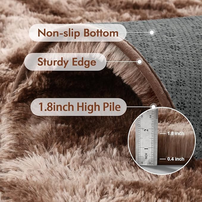 5x8 Ft Shag Brown Area Rug for Bedroom Living Room, Tie-Dyed Ultra Soft Fluffy - Image 6
