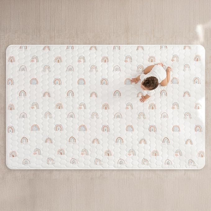 Comfy Cubs Rectangle Kids Play Mat - Large 60 x 96 inches Soft Quilted Baby Floor Mat with Non-Slip Bottom - Plush Design for Toddlers' Playtime and Relaxation - Comfortable and Durable - Rainbow