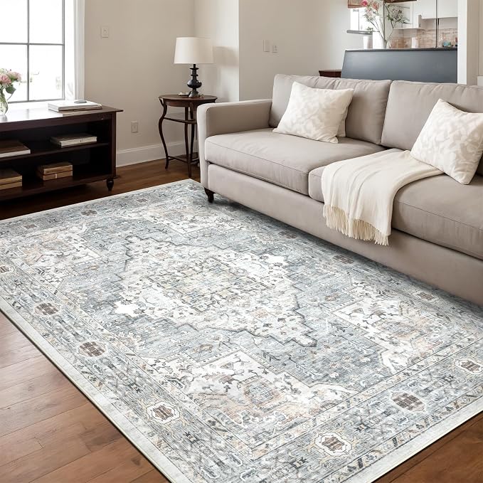 Area Rug 9×12 Washable Rugs for Bedroom, Vintage Floral Rug Soft Non Slip Stain - Image 2