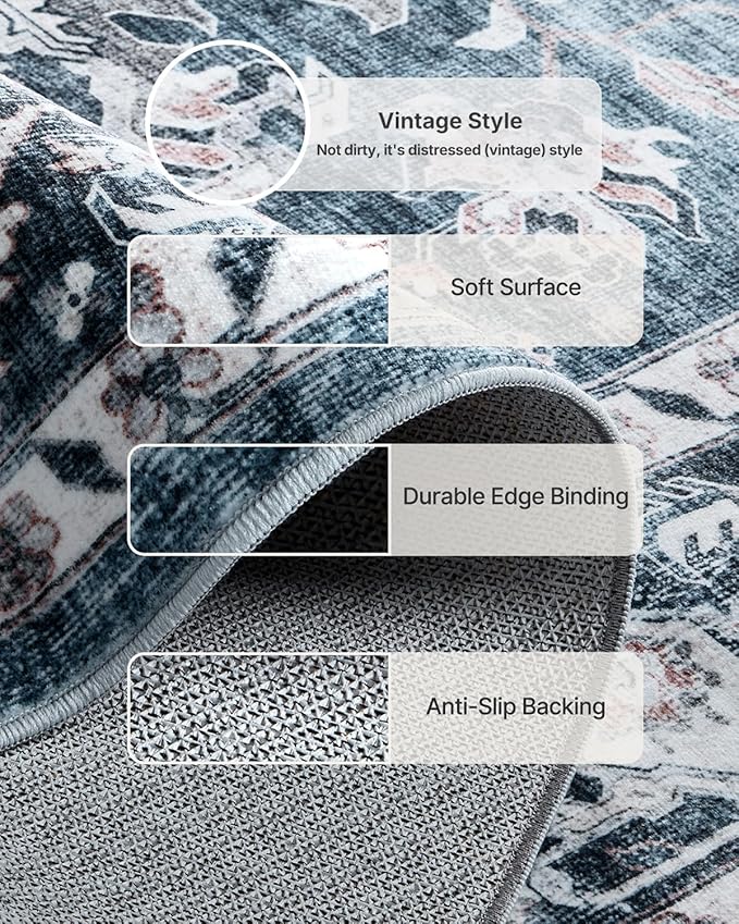 AMADA HOMEFURNISHING 9x12 Washable Area Rug, Low-Profile Large Area Rug - Image 5
