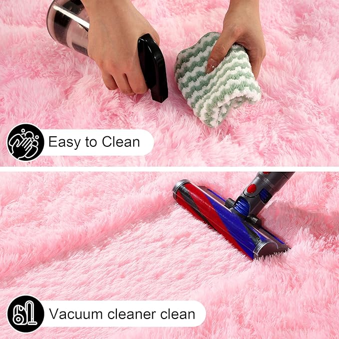 Pink Rug for Bedroom, 3x5 Fluffy Area Rugs for Living Room, Small Fuzzy Shag - Image 4