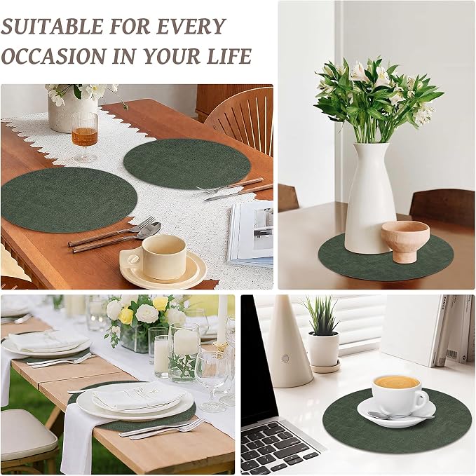 13" Round Placemats Set of 12, Reversible Faux Leather Heat Resistant Table Mats - Image 7