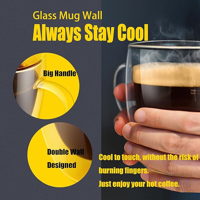 PunPun 16oz.480ml Clear Glass Mugs Large Coffee Mugs, Jumbo Insulated Double - Image 3
